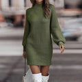 Women's Knitted Dress Autumn Winter Turtleneck Sweater Dress  Solid Color Long Sleeve Casual Fashion Knitted Sweater Dresse