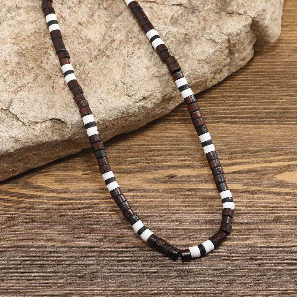 Bohemian Spliced Wood Bead Necklace Long Diamond Necklace