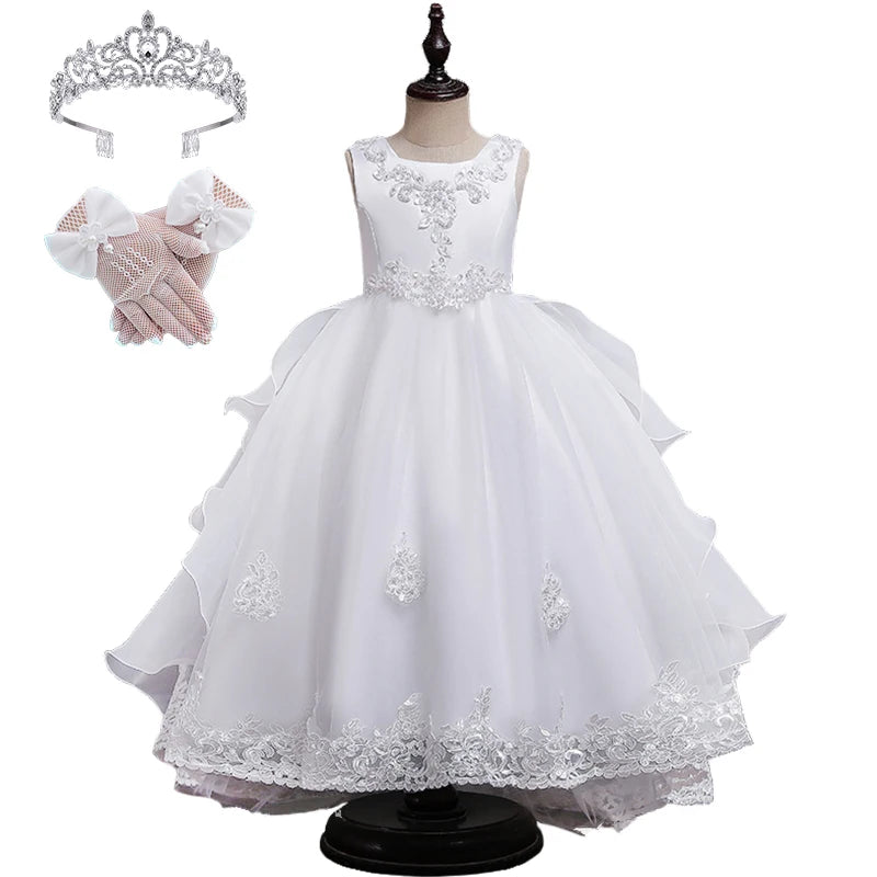 Formal Occasion Girls Floor Length with Train Wedding Evening Cocktail Dresses Children's Stage Show Bridesmaid Graduation Dress