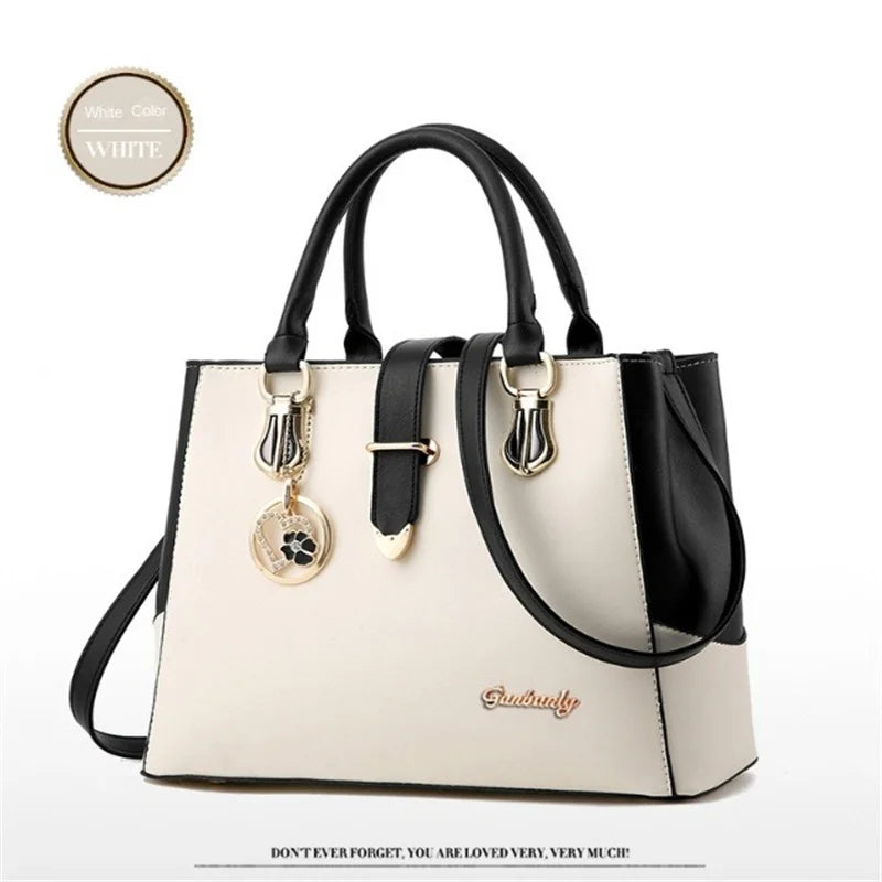 Faux Leather Shoulder Bag, Women's Fashion Letter Detail Handbag Double Handle Purse