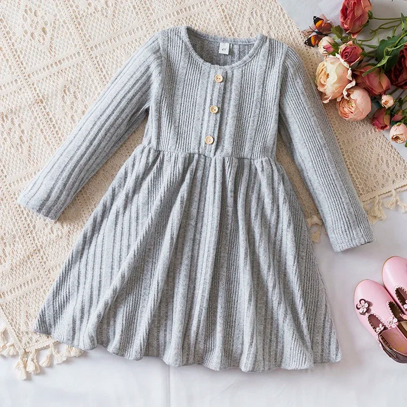 New Year Red Girl Knitting Rib Wool Long Sleeve Princess Dress Autumn Winter New Warm Sweater Dress Kid Christmas Casual Clothes