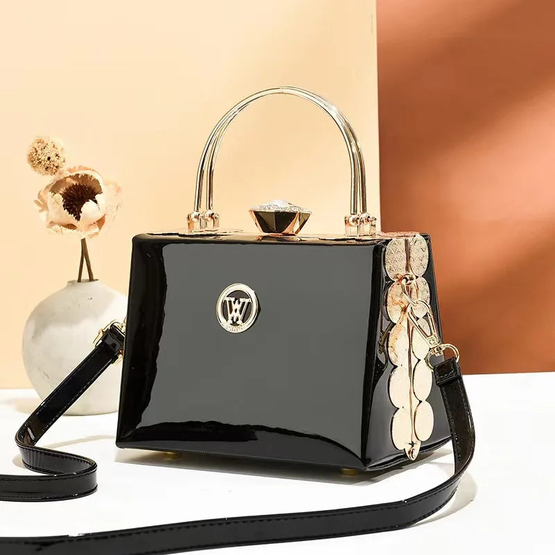 New Fashion Box Handbag High-end Bright Leather Women's Shoulder Bag Versatile Crossbody Bag Europe Diamond Ladies Handbags