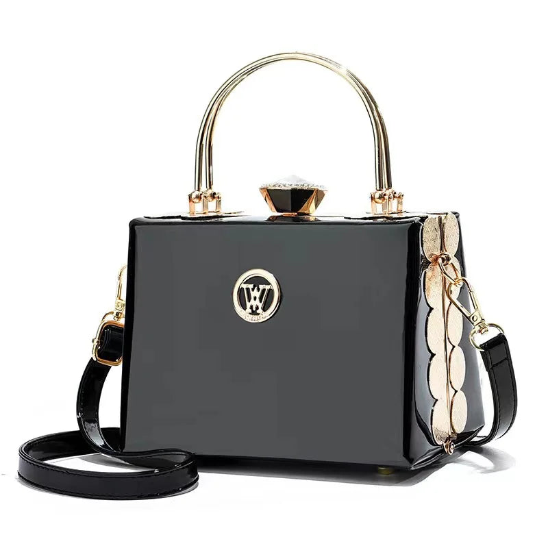 New Fashion Box Handbag High-end Bright Leather Women's Shoulder Bag Versatile Crossbody Bag Europe Diamond Ladies Handbags