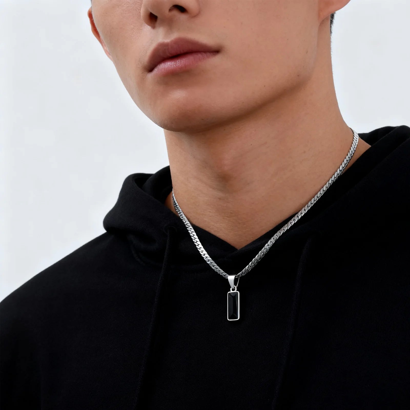 Stylish Mens Geometric Stone Pendent Necklaces,Stainless Steel Flat Cuban Chain Collars,Hip Hop Jewelry Gifts for Him Boys