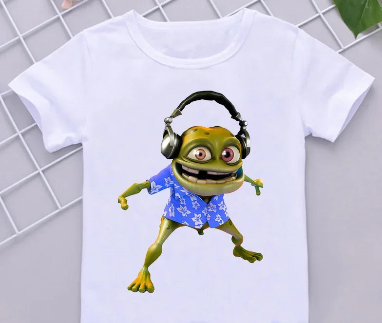 Funny Boys T-Shirts New Crazy Frog Anime Cartoon Print Children'S Tshirts Hip-Hop  Clothes White Short-Sleeved Shirt Tops