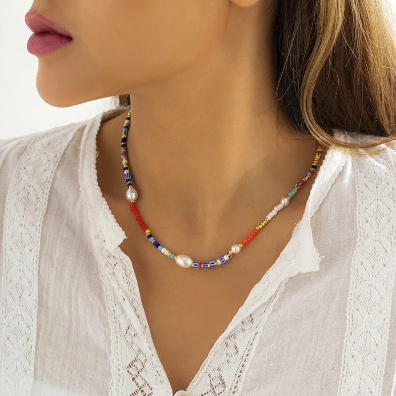 Handwoven Necklace Fashion Accessory Neck Jewelry Colorful Beads Necklaces