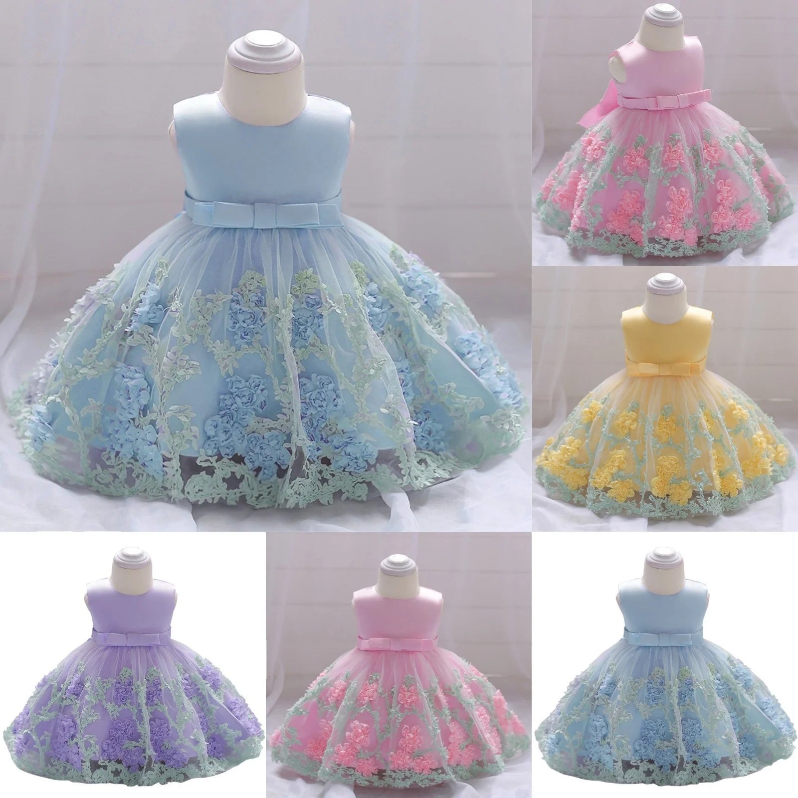 Baby Girl Frist Birthday Baptism Dresses Kids Lace Flower Dress for Little Girls Party Wedding Toddler Infant Christmas Clothing