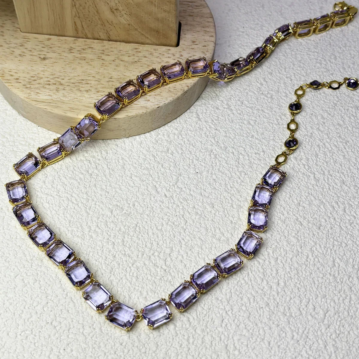 Original Charms Fine Jewelry Set Women Several Purple Zircon Crystal Necklace Bracelet Earrings Stainless Steel Romantic Gift