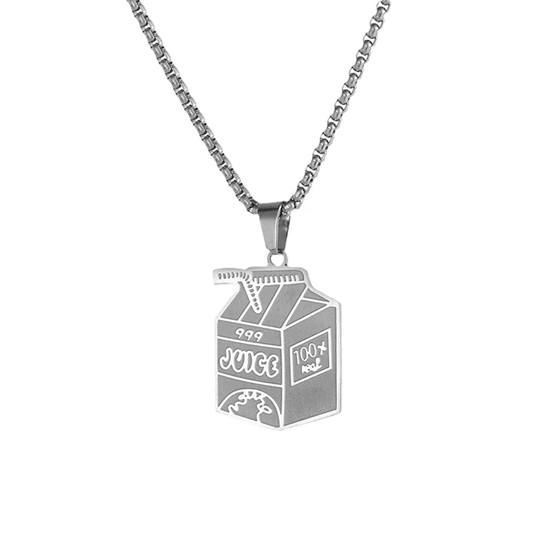 Exquisite Stainless Steel Juice Box Pendant Necklace Personality Hip Hop Necklace Hoodie Accessories Fashion Jewelry For Couples