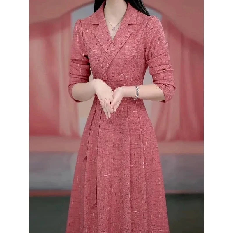 Western-style Women's Dress 2025 Spring Autumn Female Fashion New Temperament Long-sleeved Dresses Korean Shrinking Slim Dress.