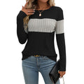 2025 Spring New Women's Long Sleeve Blouses Female Casual Color Blocked Pit Stripes Shirts For Women O-Neck Knitted Loose Tops