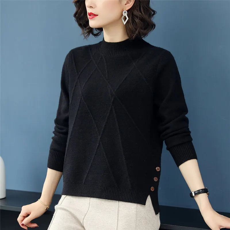 Knitting Woman Clothing New Half Turtleneck Spring Autumn Knitwear Top Women Pullovers Sweater Casual Ladies Bottoming Crop Knit