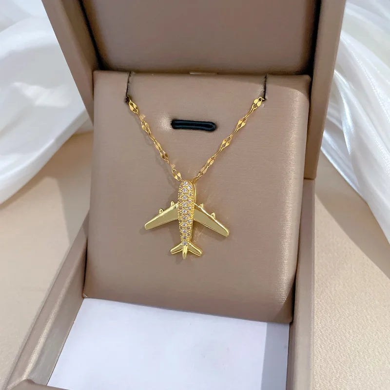 Charming Airplane Necklace with Micro-inlaid Zircon, Elevate Your Look with Glamor