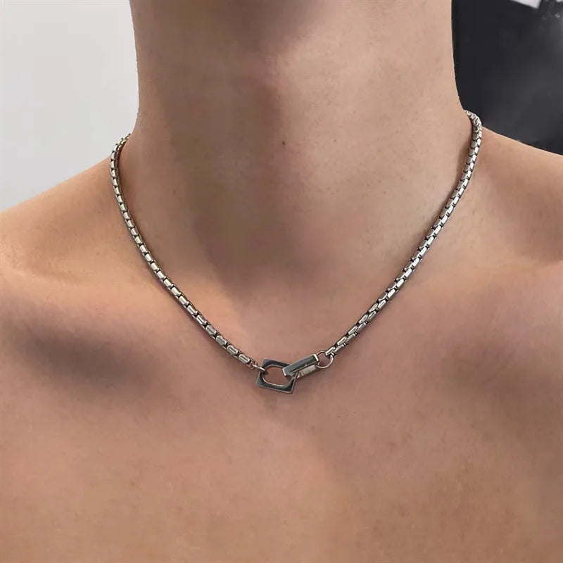 Interlocking Chain Neckalce for Men Boys,Waterproof Stainless Steel Chain Link Collars,Hip Hop Trendy Jewelry Gifts