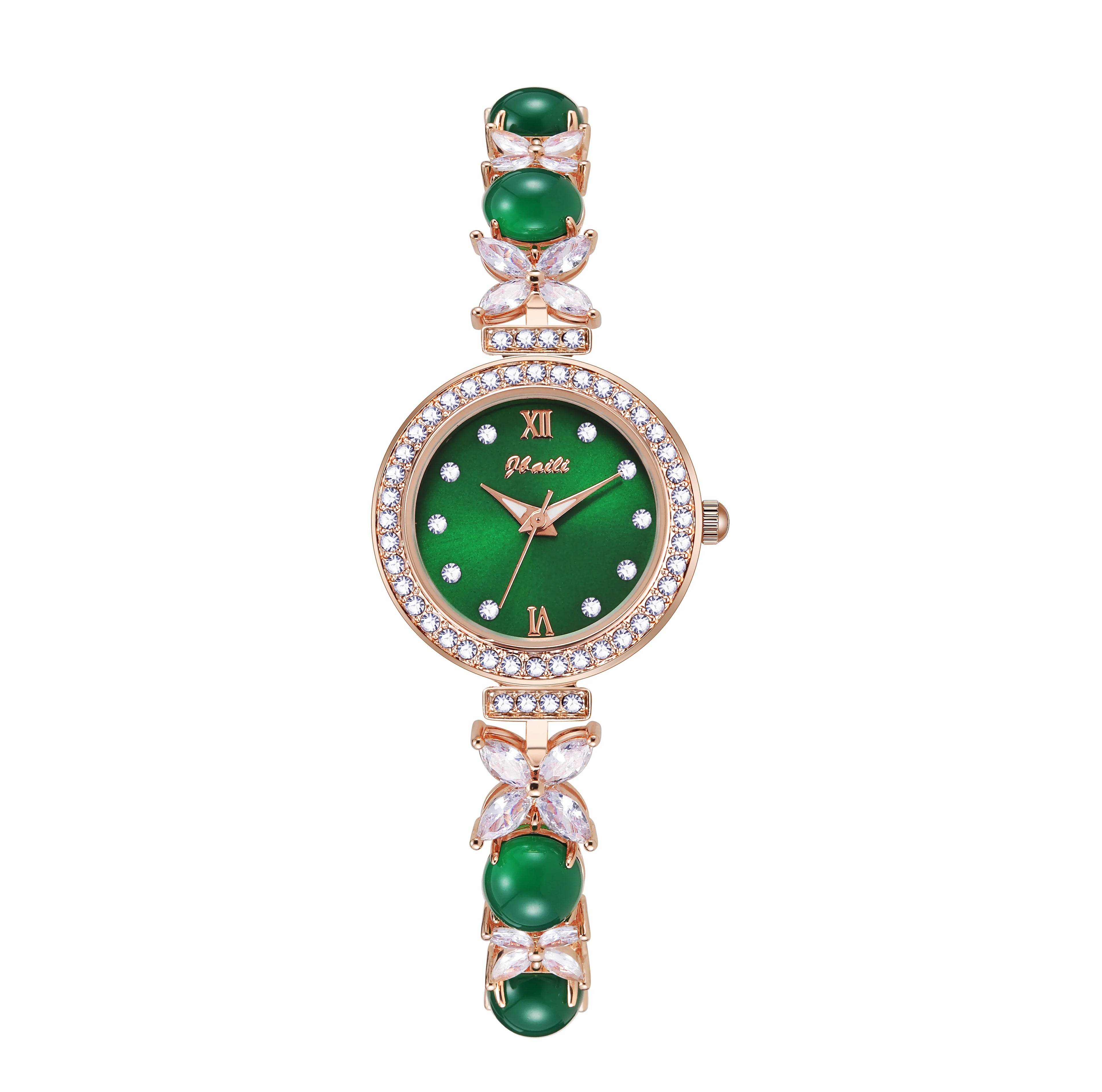 Personalized temperament round diamond silver four flower jade round diamond pearl rosegold strap luminous women quartz watch