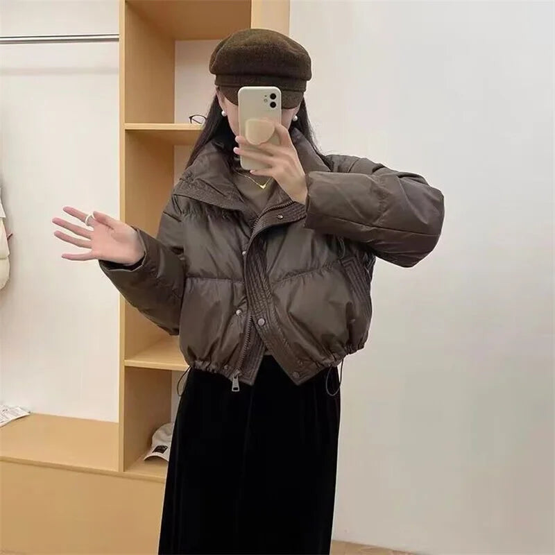 Winter Parkas Thick Bread Coat2025New Disposable PU Leather Down Cotton-Padded Jacket Women Short Warm Cotton Padded Coat Female