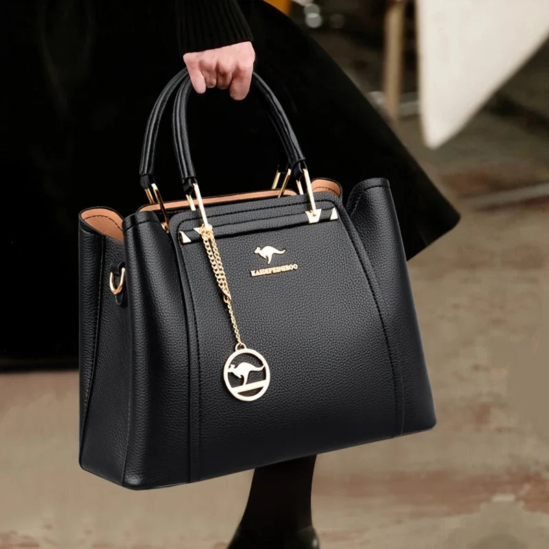 Women's Fashion Black Handbag with Gold Hardware and Detachable Shoulder Strap - High Quality, Lightweight, Elegant Design for Everyday Use, Designer Handbag
