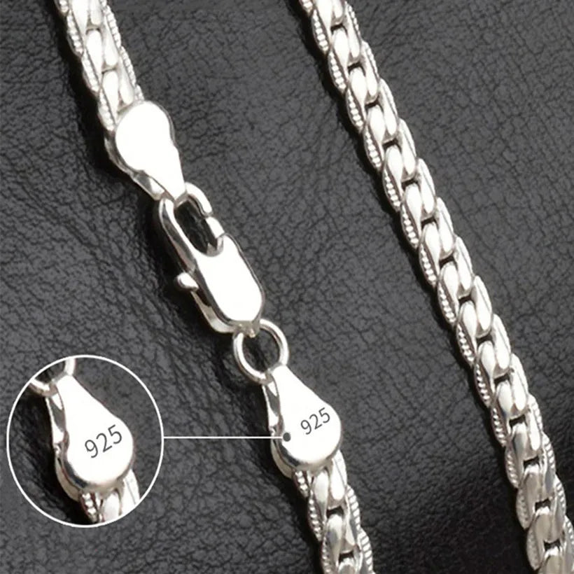 925 Sterling Silver 6mm Side Chain 16/18/20/22/24 Inch Necklace For Woman Men Fashion Wedding Engagement Jewelry Gift