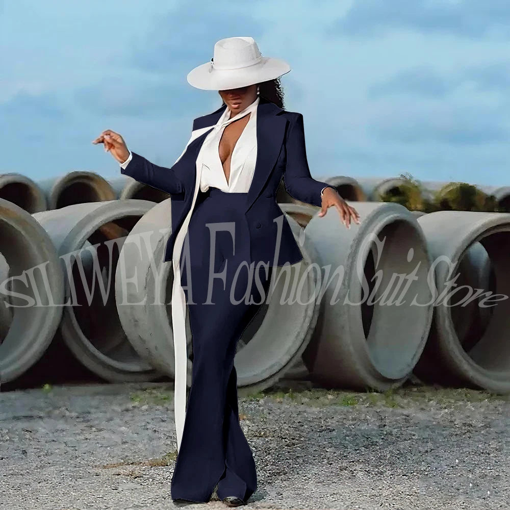 Fashion Pure White Female Suit 2 Pieces Jacket Pants Women Ladies Evening Party Tuxedos Formal Work Wear For Wedding