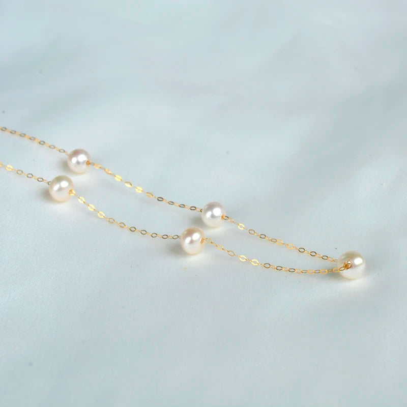 NYMPH Real 18K Gold Natural Pearl Necklace Au750 Fine Jewelry Near Round Aniversary Gift For Women Mix Color X321-1