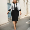 Elegant Two Piece Suit Floral Printed Women Dress Sets Cardigan Tops And Wrapped Hip Dresses Suit Lady Chic Sleeve Evening Dress