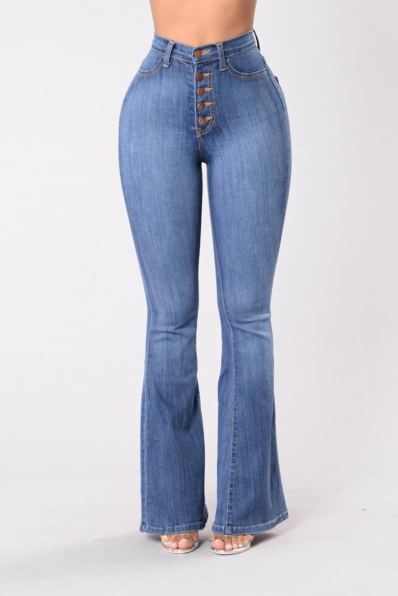 Ladies Denim Pants Woman Slim High Waist Hip Flared Pants Jeans Woman High Waist Pants Trousers Women Blue Jeans Calca Jeans