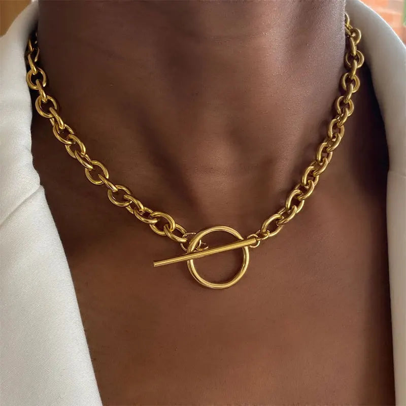 Fashion Simple Chunky Chain OT Clasp Necklace Women Trendy Versatile Stackable Metal Chain Necklace Jewelry Accessories