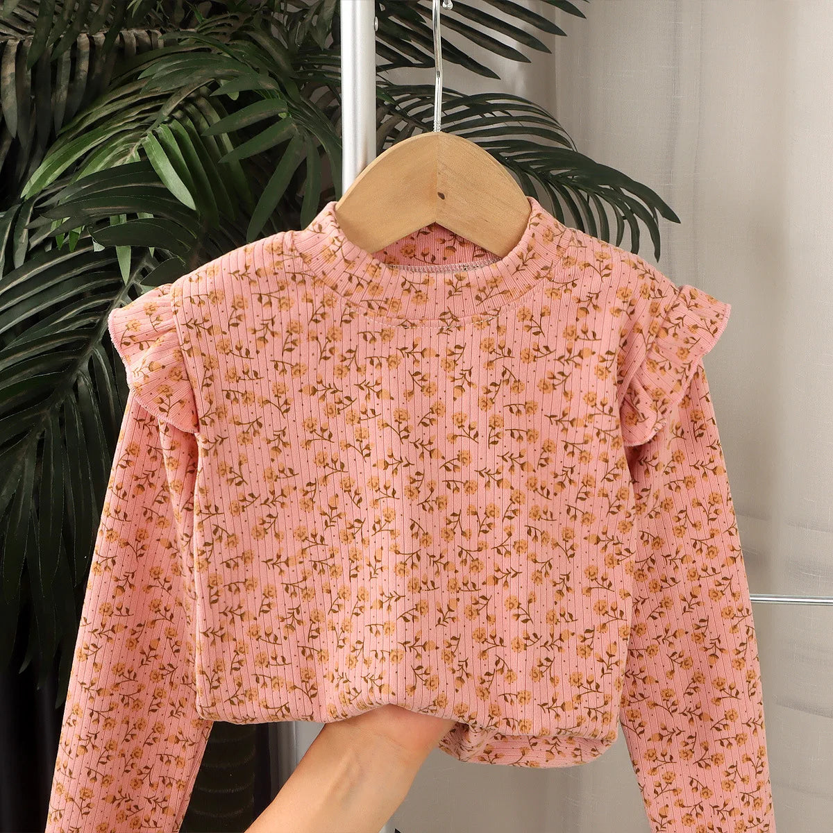 Girls Autumn Floral Bottoming Shirt Girls Flying Sleeves T-shirt Little Girl Wild Net Red Baby Kids Bottoming Shirt