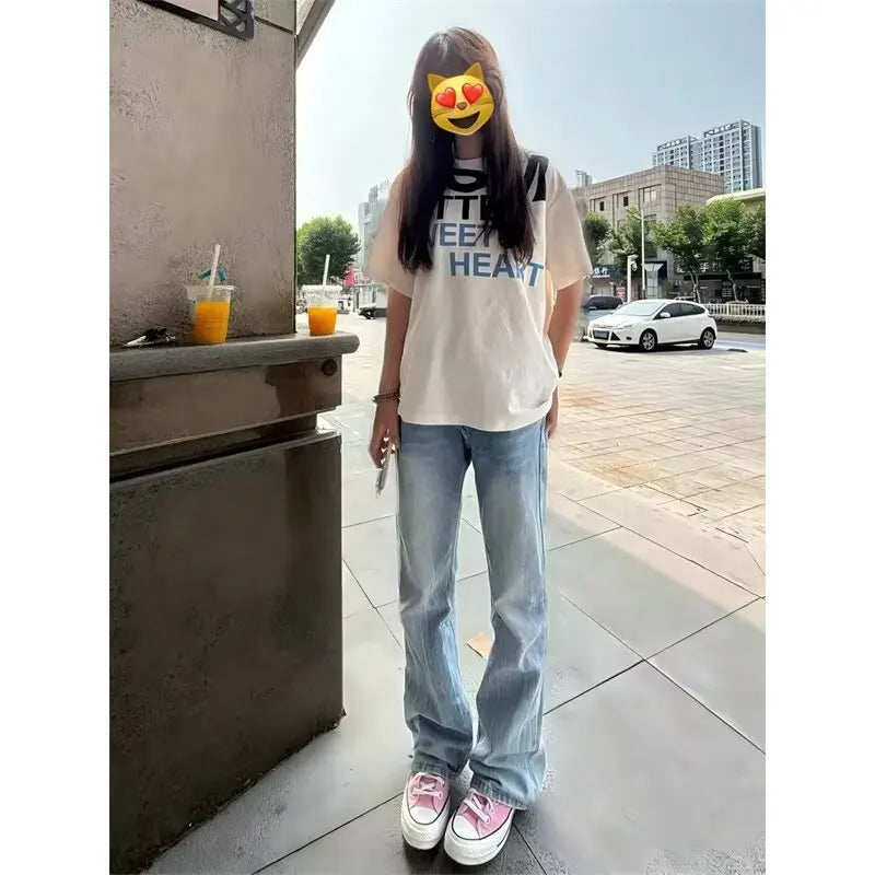 Simple and versatile jeans, trendy and artistic style, new Harajuku style, fashionable and lazy