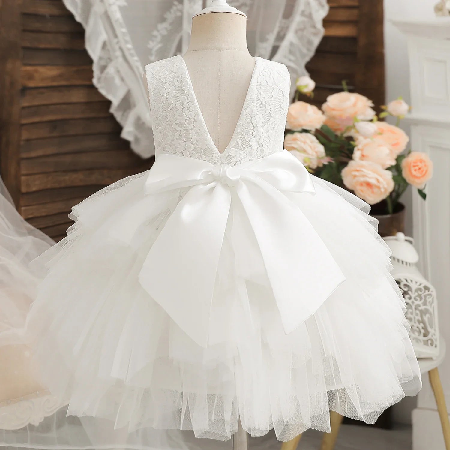 2025 New Baby Girl Dress for 2-6Y Kids Birthday Party Princess Dress White Wedding Ball Gowns Flower Tutu Elegant Girls Clothing