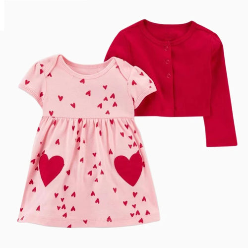 2pcs Spring Summer Infant Baby Girls Clothes Sets Toddler Dresses Long Sleeves Cardigan+Bodysuit Dress Newborn Girl Outfit