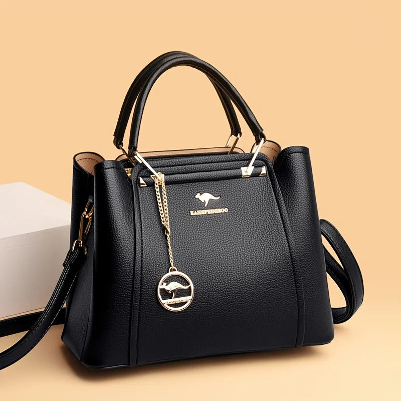 Women's Fashion Black Handbag with Gold Hardware and Detachable Shoulder Strap - High Quality, Lightweight, Elegant Design for Everyday Use, Designer Handbag