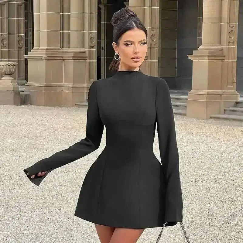 Avrilyaan Button Backless Bodycon Short Sexy A-line Dress Women Nightclub Party Dress Long Sleeve Mini Autumn Dress Vestidos