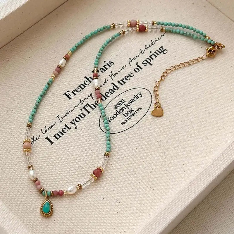 Natural Stone Freshwater Pearl Necklaces For Women Fashion Sexy Green Water Droplet Pendant Collarbone Chain Jewelry Gifts
