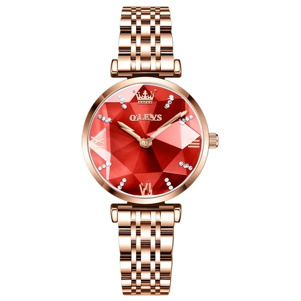 OLEVS 6642 Women Watches Luxury Stainless Steel Lozenge Women's Watch Fashion Diamond Set Gift Box Waterproof Wristwatches