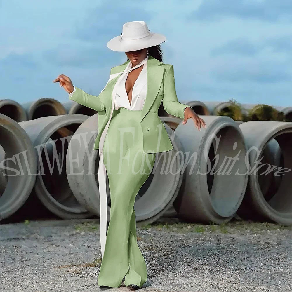 Fashion Pure White Female Suit 2 Pieces Jacket Pants Women Ladies Evening Party Tuxedos Formal Work Wear For Wedding