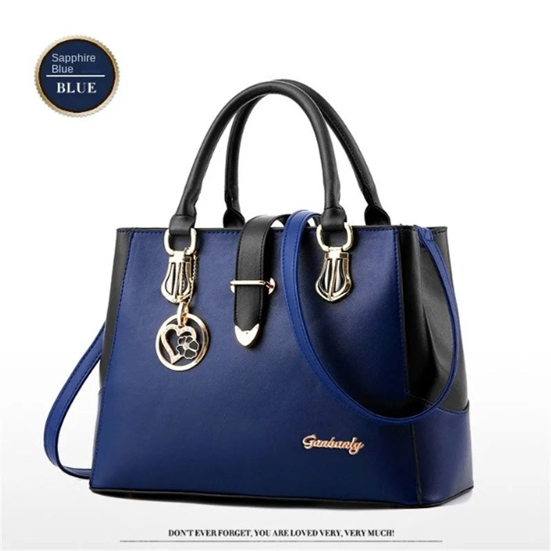 Faux Leather Shoulder Bag, Women's Fashion Letter Detail Handbag Double Handle Purse