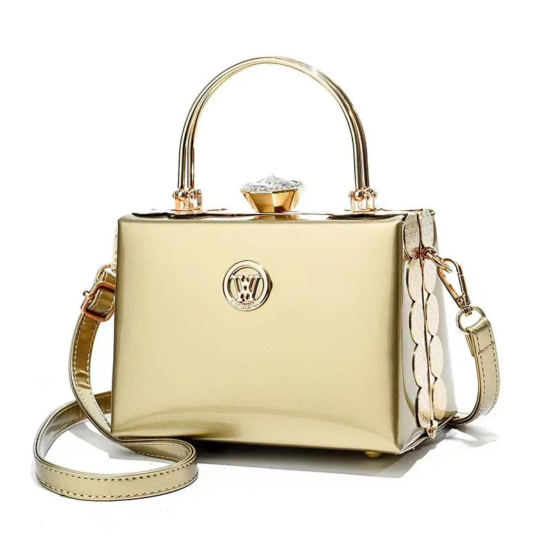 New Fashion Box Handbag High-end Bright Leather Women's Shoulder Bag Versatile Crossbody Bag Europe Diamond Ladies Handbags
