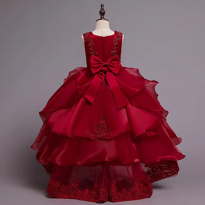 Formal Occasion Girls Floor Length with Train Wedding Evening Cocktail Dresses Children's Stage Show Bridesmaid Graduation Dress