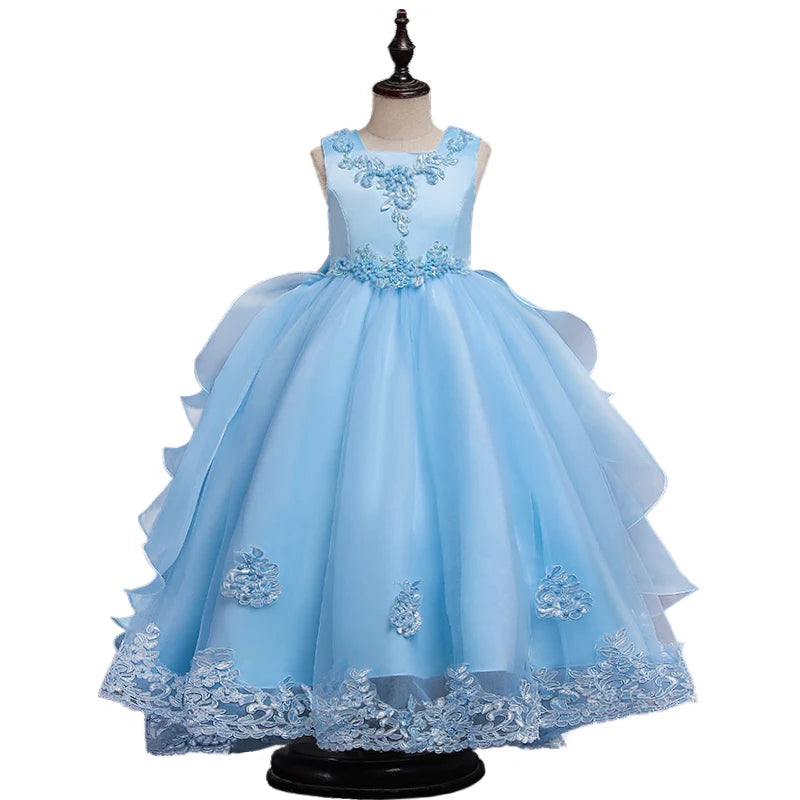 Formal Occasion Girls Floor Length with Train Wedding Evening Cocktail Dresses Children's Stage Show Bridesmaid Graduation Dress