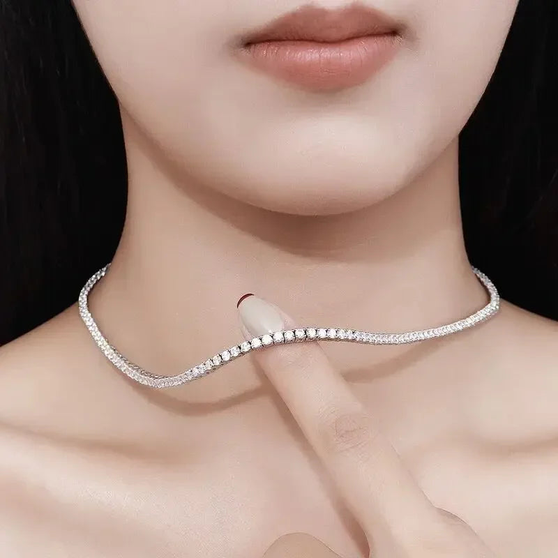 925 Sterling Silver Necklace Zircon Chain Necklace Women Fashion Simple Engagement Wedding Charm Jewelry 4mm 45cm