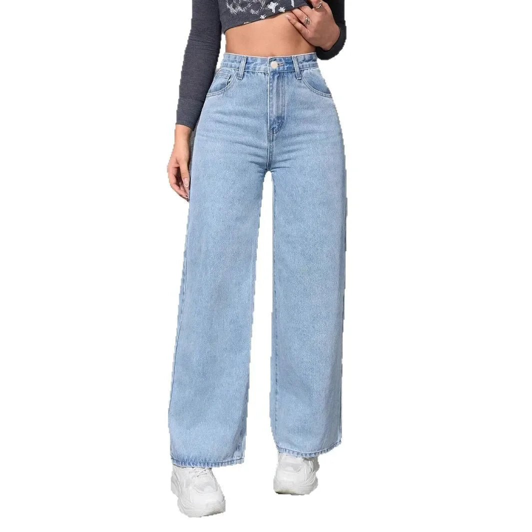 Jeans Women Denim Pant Wide Leg Pants Denims High Waist Washed Distressed Basics Straight Trousers 2025 Streetwear Floor Length