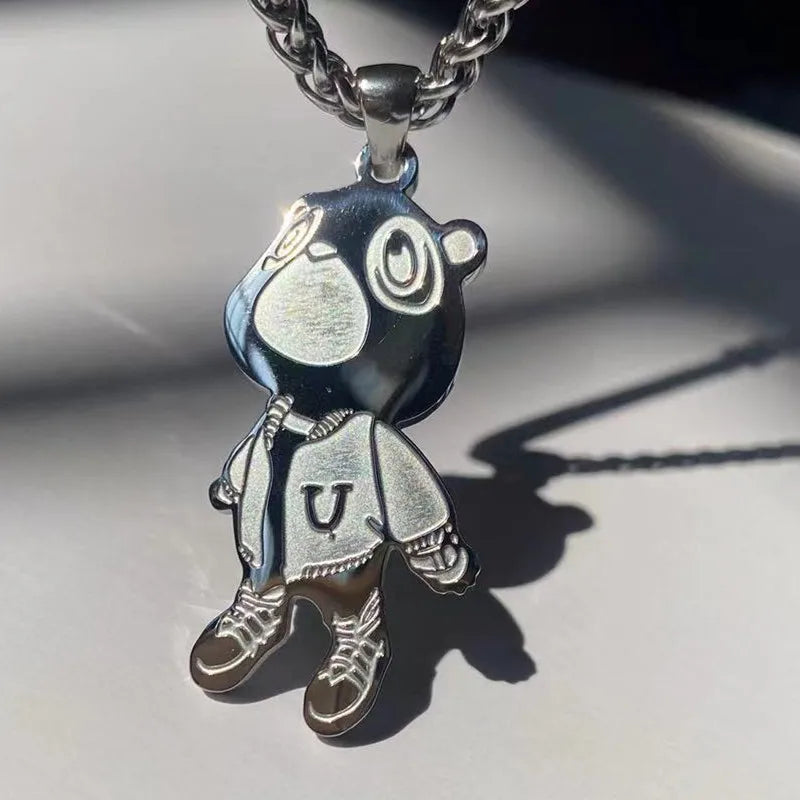 Exquisite Fashion Stainless Steel Cute BearPendant Necklace Hip Hop Necklace for men and women Rapper fan Gift Jewelry