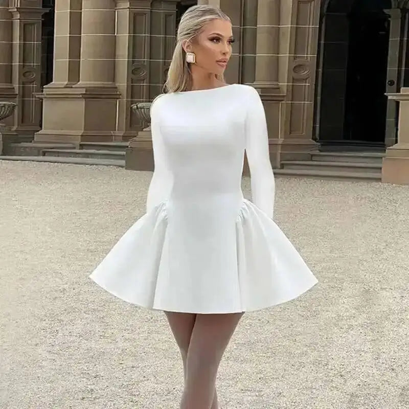 Avrilyaan Button Backless Bodycon Short Sexy A-line Dress Women Nightclub Party Dress Long Sleeve Mini Autumn Dress Vestidos