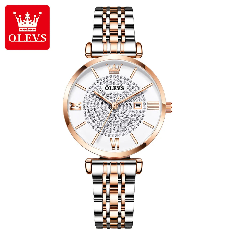 OLEVS 6892 Women's Watches Elegant Fashion Original Wristwatch Waterproof Stainless Steel Mesh Belt Luminous Inlaid Zircon