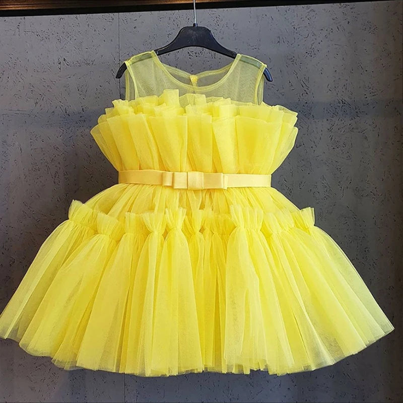 Flower Girl Princess Dress For Weddings Elegant Baby Girls Party Dresses 1st Birthday Children's Tutu Puffy Dress Prom Dress
