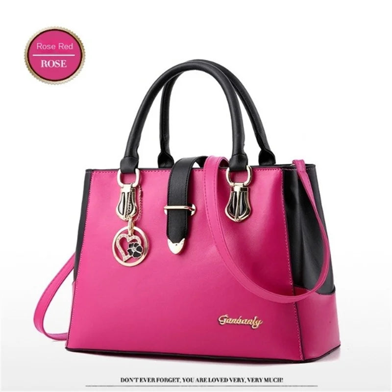 Faux Leather Shoulder Bag, Women's Fashion Letter Detail Handbag Double Handle Purse