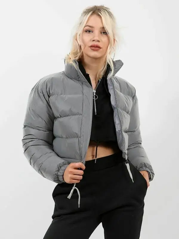 Solid Color Zipper Stand Collar Warm Cotton-Padded Clothes Winter Loose Light Weight Women Coat Fashion Popular Style
