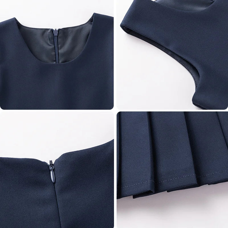 Preppy Young Girls Blazer Dress For Child School Occasion Costumes Elegant Girls Suit Formal Pleated Dress 4 5 6 8 9 10 11 12 14