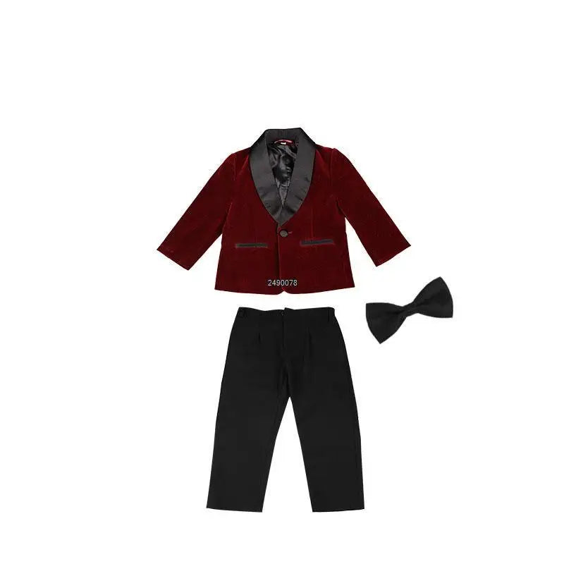 Kids 1 Year Birthday Dress Baby Boys Purple Velvet Blazer Jacket Pants Photograph Suit Children Wedding Performance Evening Wear